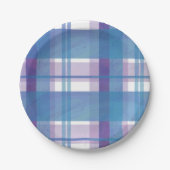 Madras Kariert Blau und Lila Pappteller (Vorderseite)