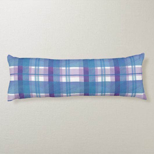 Madras Kariert Blau und Lila Seitenschläferkissen (Rückseite)