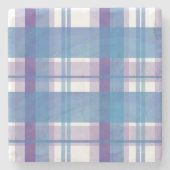 Madras Kariert Blau und Lila Steinuntersetzer (Vorderseite)