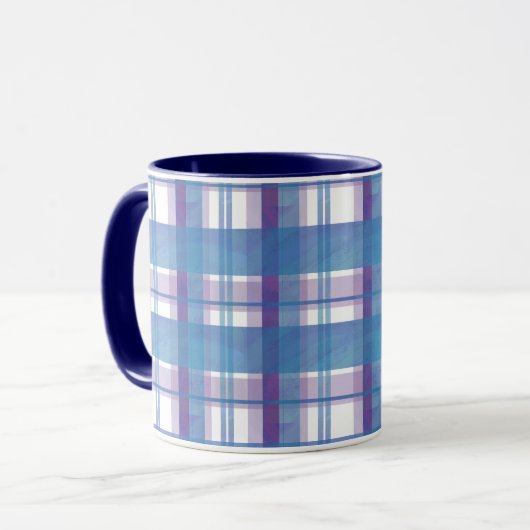 Madras Kariert Blau und Lila Tasse (Vorderseite Links)