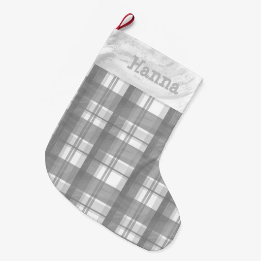 Madras Kariert Gray Großer Weihnachtsstrumpf (Vorderansicht (hängend))