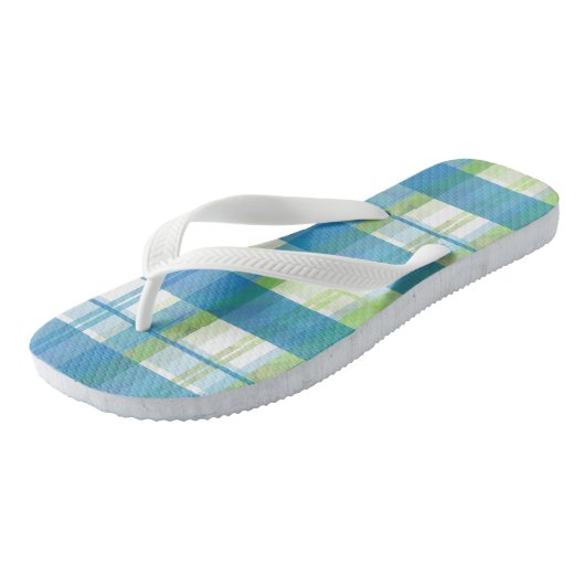 Madras Kariert Green und Blue Badesandalen (Schrägansicht)