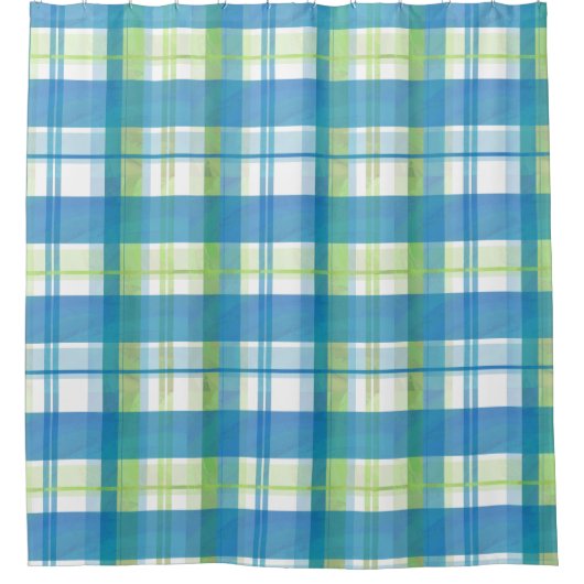 Madras Kariert Green und Blue Duschvorhang (Vorderseite)