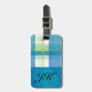 Madras Kariert Green und Blue Gepäckanhänger