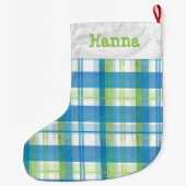 Madras Kariert Green und Blue Großer Weihnachtsstrumpf (Rückseite)