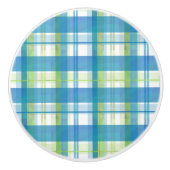 Madras Kariert Green und Blue Keramikknauf (Vorderseite)