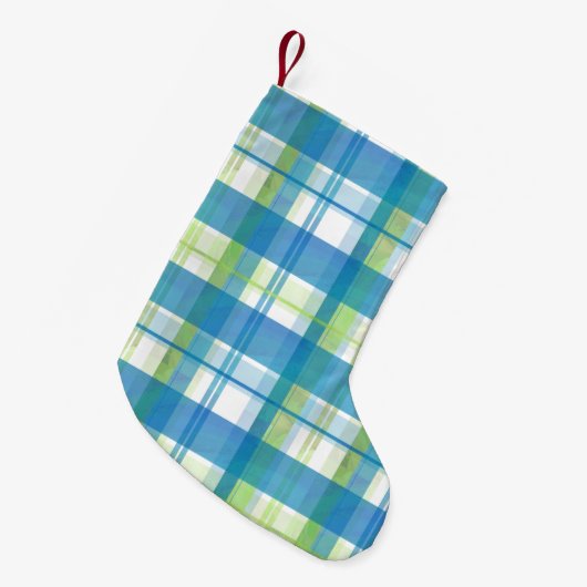 Madras Kariert Green und Blue Kleiner Weihnachtsstrumpf (Vorderansicht (hängend))