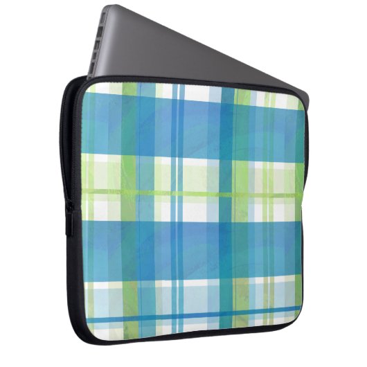 Madras Kariert Green und Blue Laptopschutzhülle (Vorne Rechts)