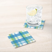 Madras Kariert Green und Blue Rechteckiger Pappuntersetzer (Vor Ort)