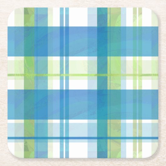 Madras Kariert Green und Blue Rechteckiger Pappuntersetzer (Vorderseite)