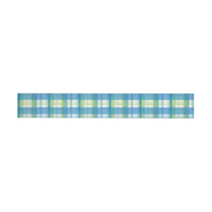 Madras Kariert Green und Blue Rundum-Adressaufkleber