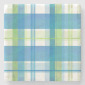 Madras Kariert Green und Blue Steinuntersetzer (Vorderseite)