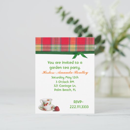Madras Kariert Tee Party Einladung (Stehend Vorderseite)