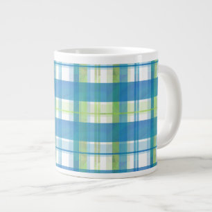 Madras-Karo Grün und Blau Jumbo-Tasse