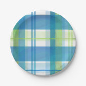 Madras-Karo Grün und Blau Pappteller (Vorderseite)