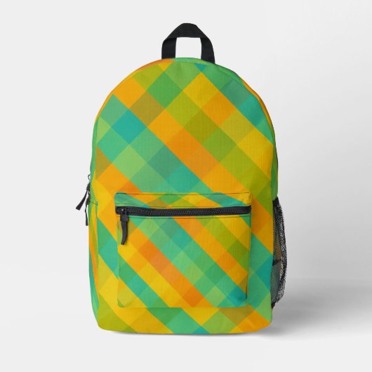 Madras Karo Revival - Citrus Diagonal Kariert Back Bedruckter Rucksack (Vorderseite)