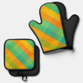 Madras Karo Revival - Farbenfrohe Karierte Oven Mi Ofenhandschuh & Topflappen-Set (Vorderseite/Rückseite)