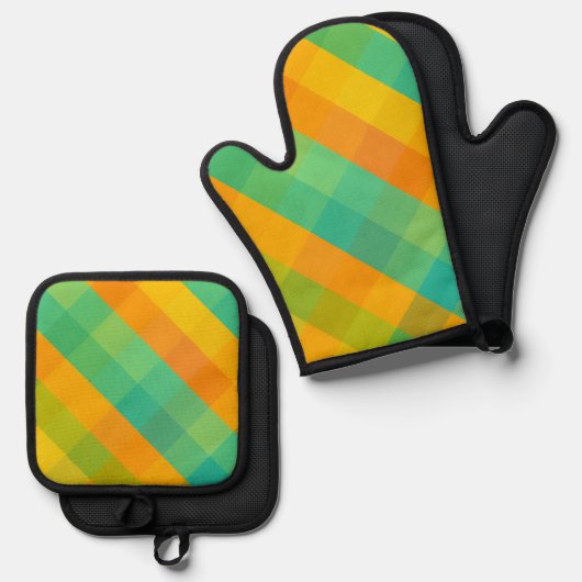Madras Karo Revival - Farbenfrohe Karierte Oven Mi Ofenhandschuh & Topflappen-Set (Vorderseite/Rückseite)