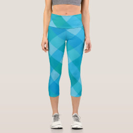 Madras Moment - Blaugrünes Kariertes Hochwald-Kaps Capri Leggings