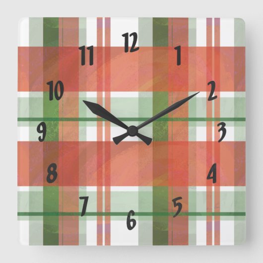 Madras Plaid Christmas Quadratische Wanduhr (Vorderseite)