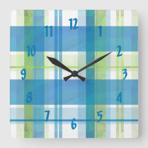 Madras Plaid Green and Blue Quadratische Wanduhr