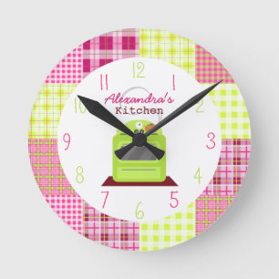 Madras Plaid Kitchen Clock Runde Wanduhr