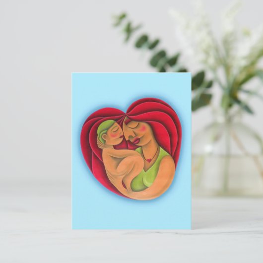 Madre y su hijo pintura óleo arte. Mama. Postkarte (Stehend Vorderseite)