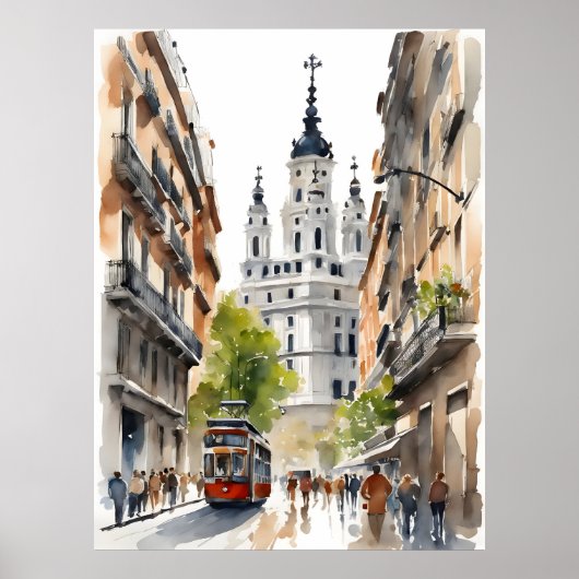 Madrid Aquarellkunst Poster (Vorne)