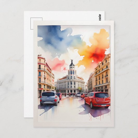 Madrid Aquarellkunst Postkarte (Vorne/Hinten)