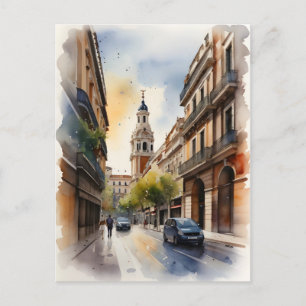 Madrid Aquarellkunst Postkarte