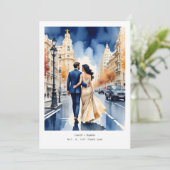 Madrid Gran Vía Colorful Cityscape Wedding Couple Einladung (Stehend Vorderseite)