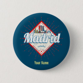 Madrid Hauptstadt Spanien Retro Skyline Vintag Button