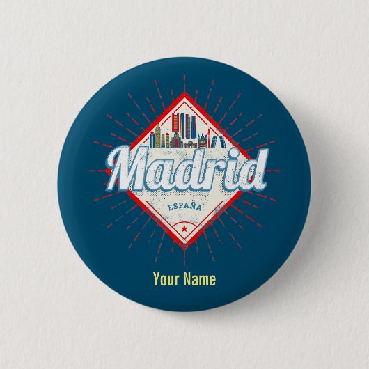 Madrid Hauptstadt Spanien Retro Skyline Vintag Button (Vorderseite)