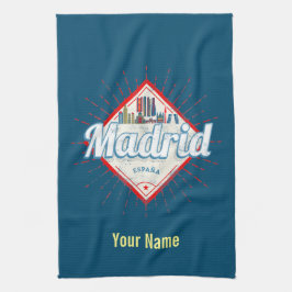 Madrid Hauptstadt Spanien Retro Skyline Vintag Geschirrtuch