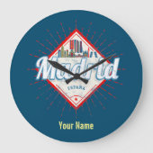 Madrid Hauptstadt Spanien Retro Skyline Vintag Große Wanduhr (Vorderseite)