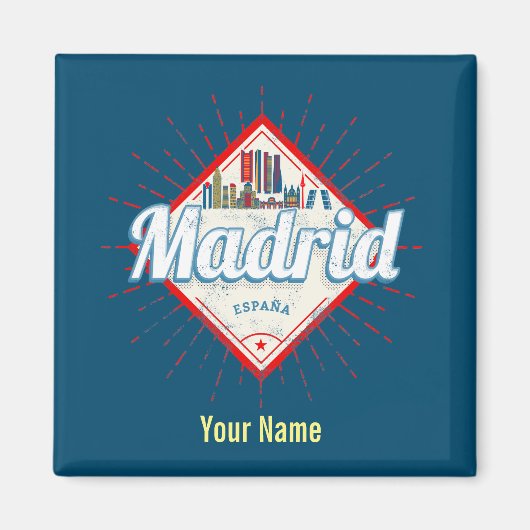 Madrid Hauptstadt Spanien Retro Skyline Vintag Magnet (Vorne)