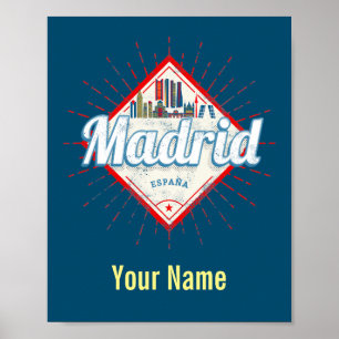 Madrid Hauptstadt Spanien Retro Skyline Vintag Poster