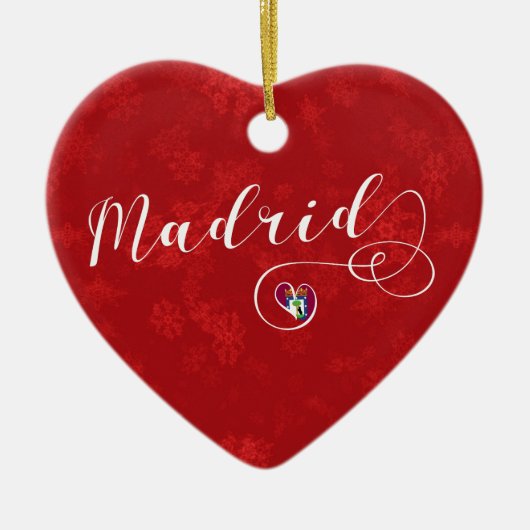 Madrid Herz, Weihnachtsbaum Ornament, Spanien Keramikornament (Vorne)