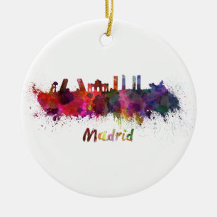 Madrid skyline im Watercolor Keramik Ornament