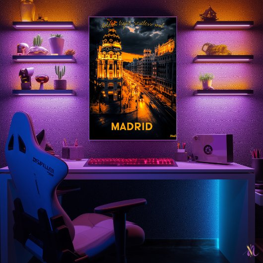 Madrid Skyline - Monchrome Holzkohle Kunst - Urban Poster