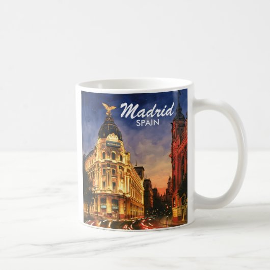 Madrid Spain Gran Via Night Watercolor Cityscape Kaffeetasse (Rechts)