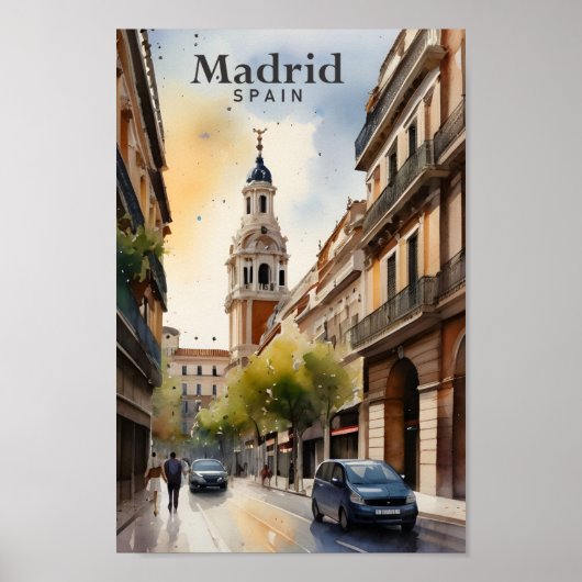 Madrid Spanien Aquarellbilder Reisen Poster (Vorne)
