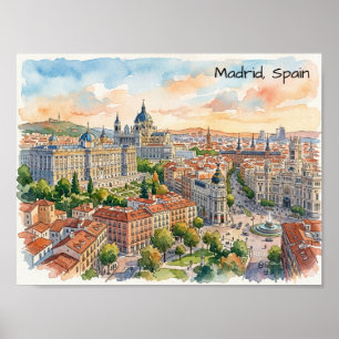 Madrid Spanien Architektur Aquarellmalerei Poster