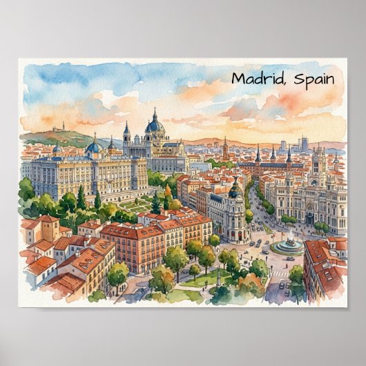Madrid Spanien Architektur Aquarellmalerei Poster (Vorne)