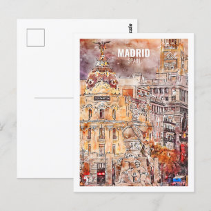 Madrid Spanien Berühmter Reiseort Wasserfarben-Ski Postkarte