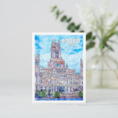 Madrid Spanien Fantastischer Ausflugsort Watercolo Postkarte (Stehend Vorderseite)
