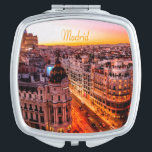 Madrid Spanien Hauptstadt Skyline Taschenspiegel<br><div class="desc">Madrid Spanien Hauptstadt Stadt Skyline Schönes Orange Licht</div>