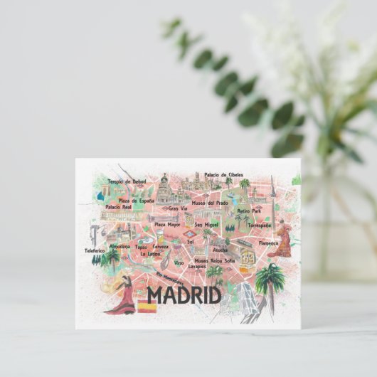 Madrid Spanien Illustrierte Karte mit Straßen (Stehend Vorderseite)