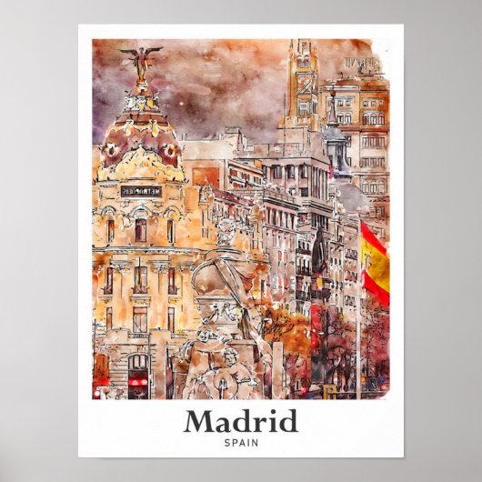 Madrid Spanien Kunst Reisen Wasserfarben Hand zeic Poster (Vorne)