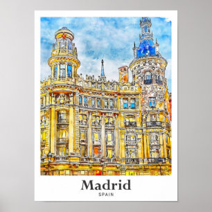 Madrid Spanien Reise Wasserfarbe Handgezeichnet Poster